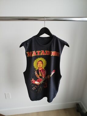 Y2K Matadors Graphic Cut Off Sleeveless Tee Black Unisex Medium